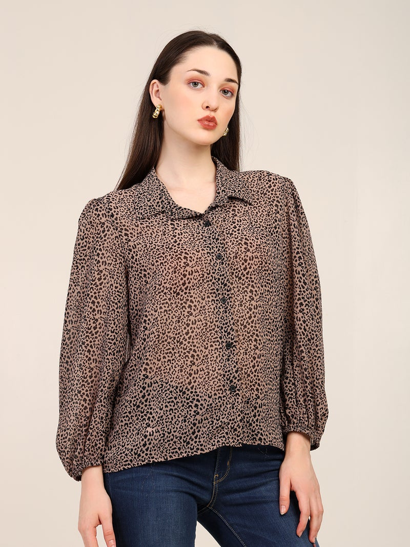 7OUNCE Leopard Print Georgette Shirt for Women - Image 3